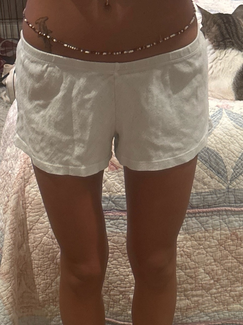Brandy Melville White Eyelet V-Waist Bike Shorts